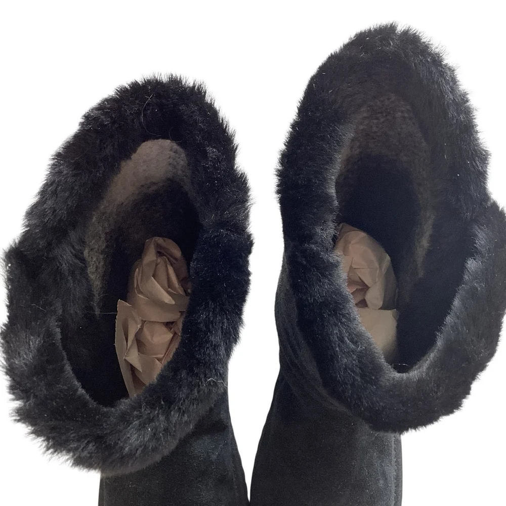 Ugg Koolaburra Boots Women Sz 6 Black Suede Calf High Button Loop‎ Closure NEW